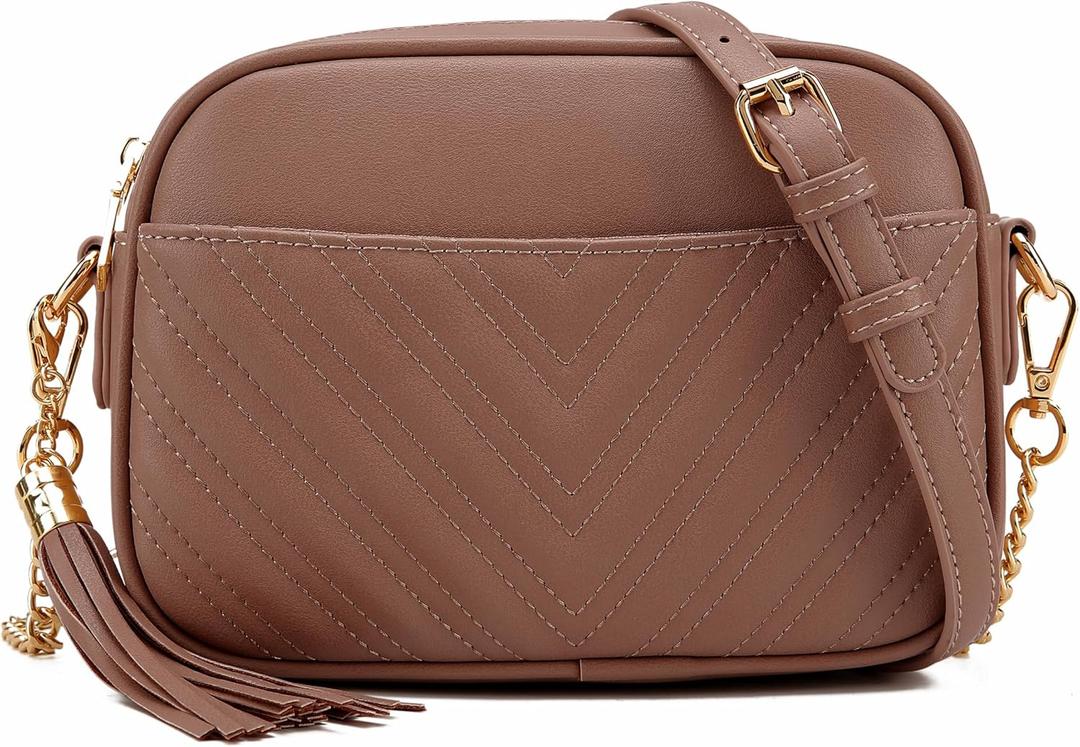 lola mae Quilted Crossbody Bag, Trendy Design Shoulder Purse (Brown 2)