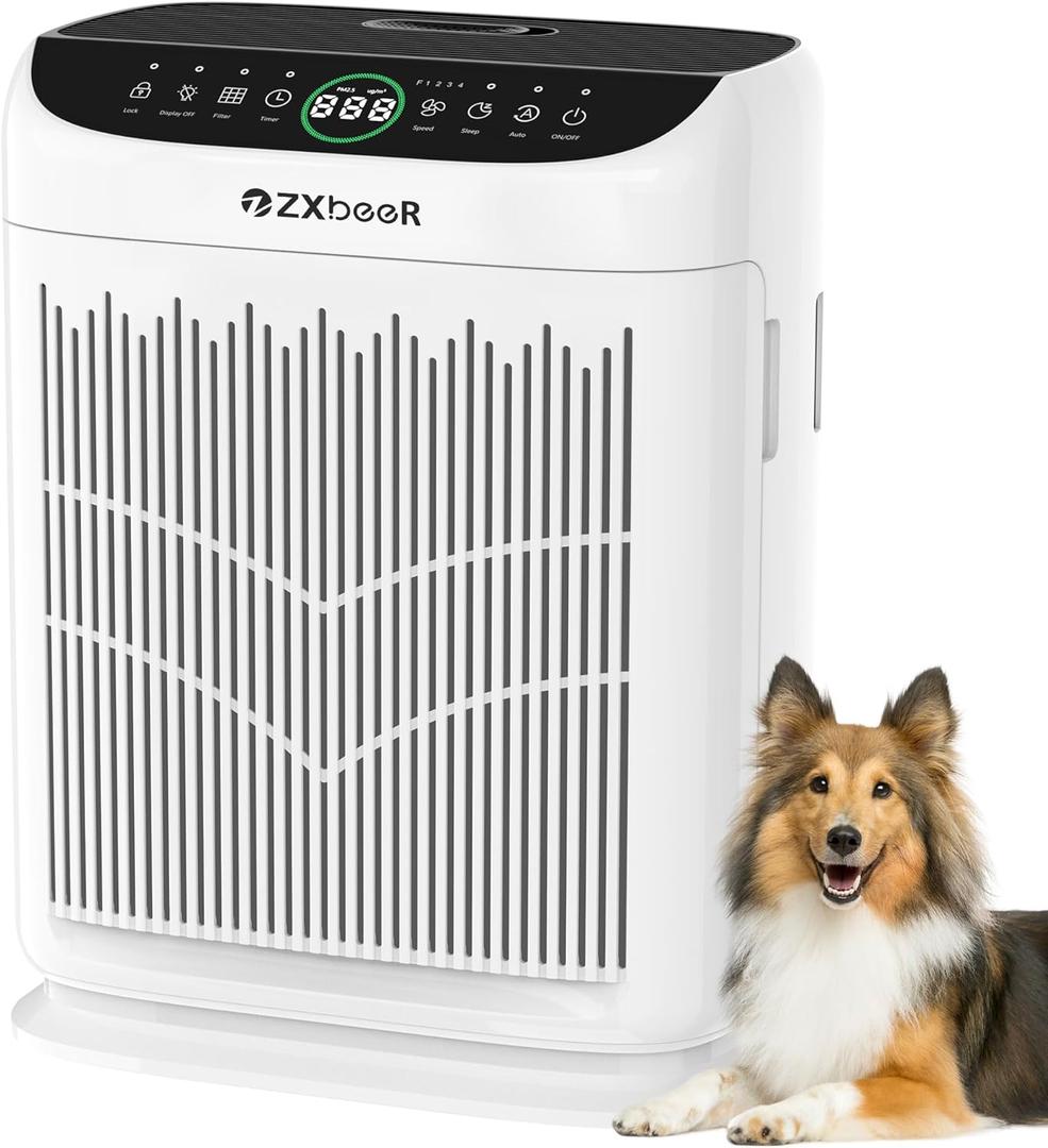 Air Purifiers for Home Large Room up to 3000 Ft, ZXBEER HEPA Double-Sided Air Purifier with Washable Filter, PM2.5 Air Quality Sensor, Aroma, 20dB Sleep Mode, Air Cleaner for Pets Bedroom (White)