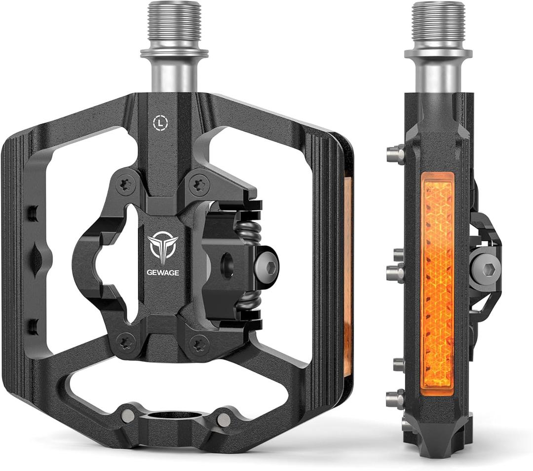 Mountain Bike Pedals with Reflector- Dual Function Plat & Clipless Pedals, Bicycle Pedal 9/16Compatible with SPD - 3 Sealed Bearings Bicycle Platform Mountain Pedals (Black)