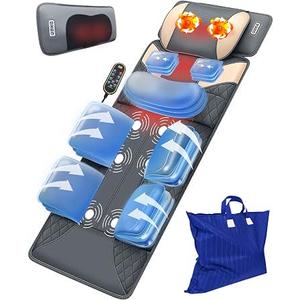Full Body Massage Mat with Heat, 3D Body Stretching & Adjustable Lumbar Traction, Detachable Neck Shiatsu Roller, Airbag Compression, Vibration Massage Pad for Daily Relaxation