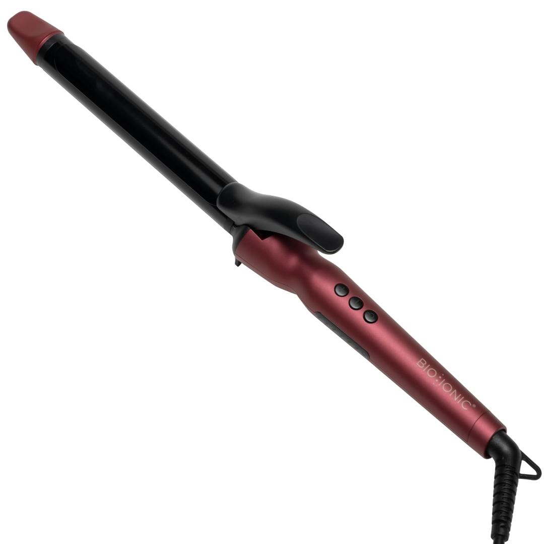 Bio Ionic Long Barrel Curling Iron, Moisture Heat Technology & NanoIonic MX | Versatile Curling Styler with Longer Barrel for Easy Hair Styling, Multiple Barrel Sizes for Frizz-Free, Defined Curls, 1 Inch (Classic Curls), Velvet Rouge