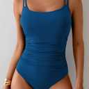 Eomenie One Piece Swimsuit for Women Tummy Control Ruched Bathing Suit Push Up Slimming Swim Suit Double Straps Swimwear (Blue, S)
