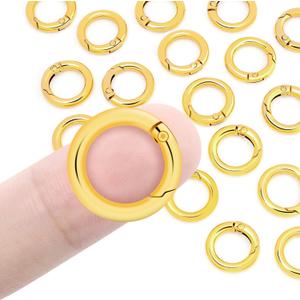 16 Pack Small Spring O Ring, Metal Key Ring Hook Mini Round Carabiner Clip for Dog Tag Clip Paracord Keyring Lanyard Keychain Ring Purse Charm Rings Clasps (11mm Gold) (3/8" (11mm) Inner Dia. ; Outer Dia. 18mm)