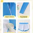 Mioglrie Girls Bathing Suits Size 7-8 Kids Swimsuits Girls Zipper Long Sleeve Swimsuit Blue Beach 2 Piece Swim Suit Shorts Set (Blue)