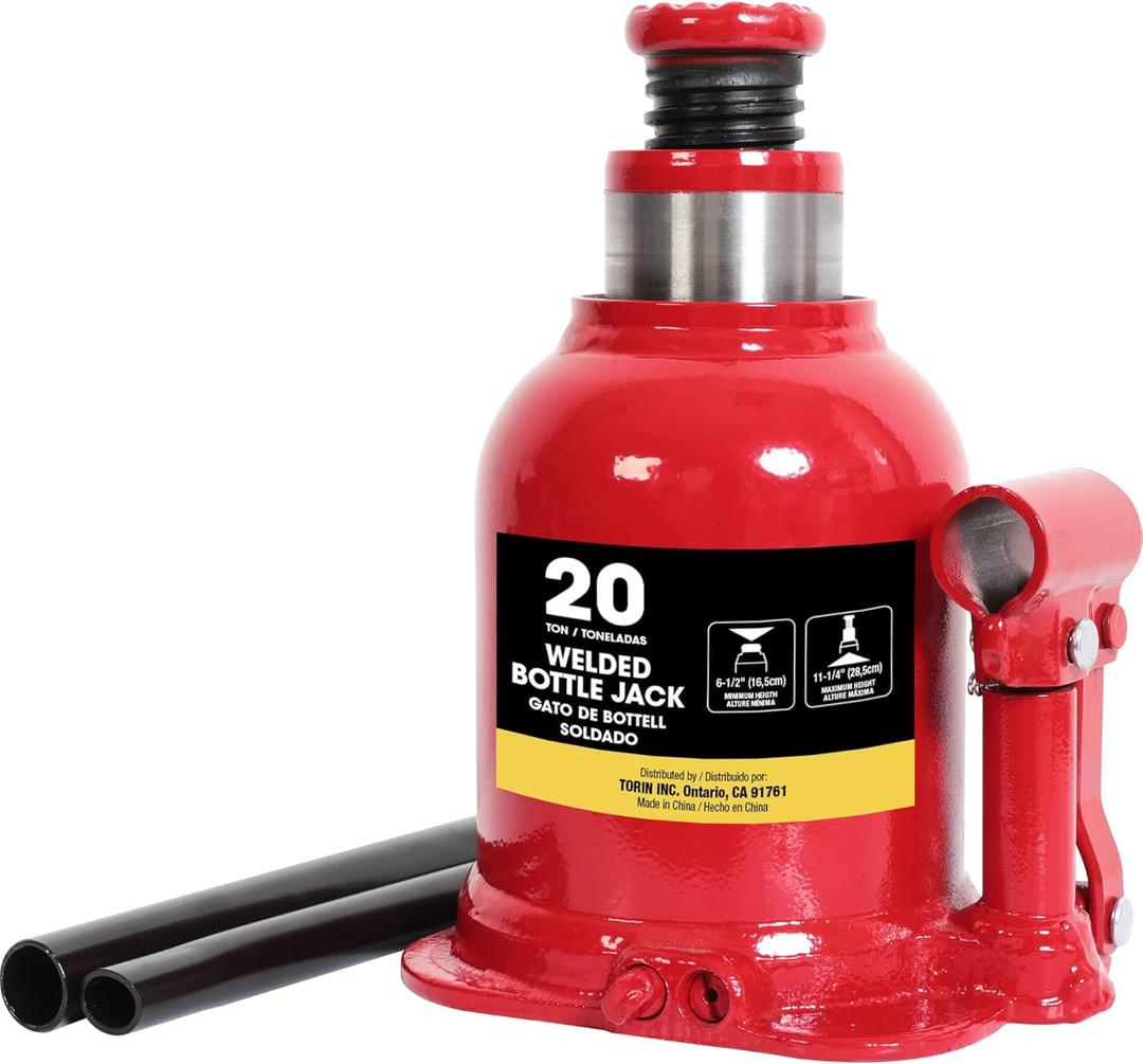 BIG RED 20 Ton (40,000 LBs) Torin Welded Hydraulic Stubby Low Profile Bottle Jack, Red, ATH92007AR