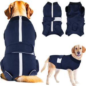 SlowTon Dog Surgery Recovery Suit - Zipper On Dog Onesies After Surgery for Female Male Dogs, Abdominal Wounds Bandages Cone/E-Collar Alternative Dogs Surgical Body Suit (Dark Blue,4XL)