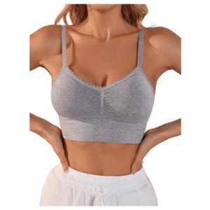 SOLY HUX Women's Lace Trim Adjustable Spaghetti Strap Wireless Cami Bras (Gray, M)