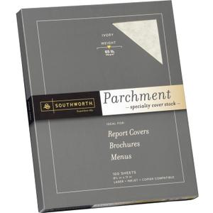 Southworth Company, Agawam, MA Z980CK Fine Parchment Paper,65lb,100 SH/BX,Acid-Free/Lignin,Ivory