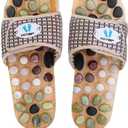 Acupressure Massage Slippers with Natural Stone, Therapeutic Reflexology Sandals for Neuropathy Acupoint Massage Shiatsu Foot Pain Relief Gifts for Wellness, Men 6.5-7 / Women 7.5-8.5 Feet Size