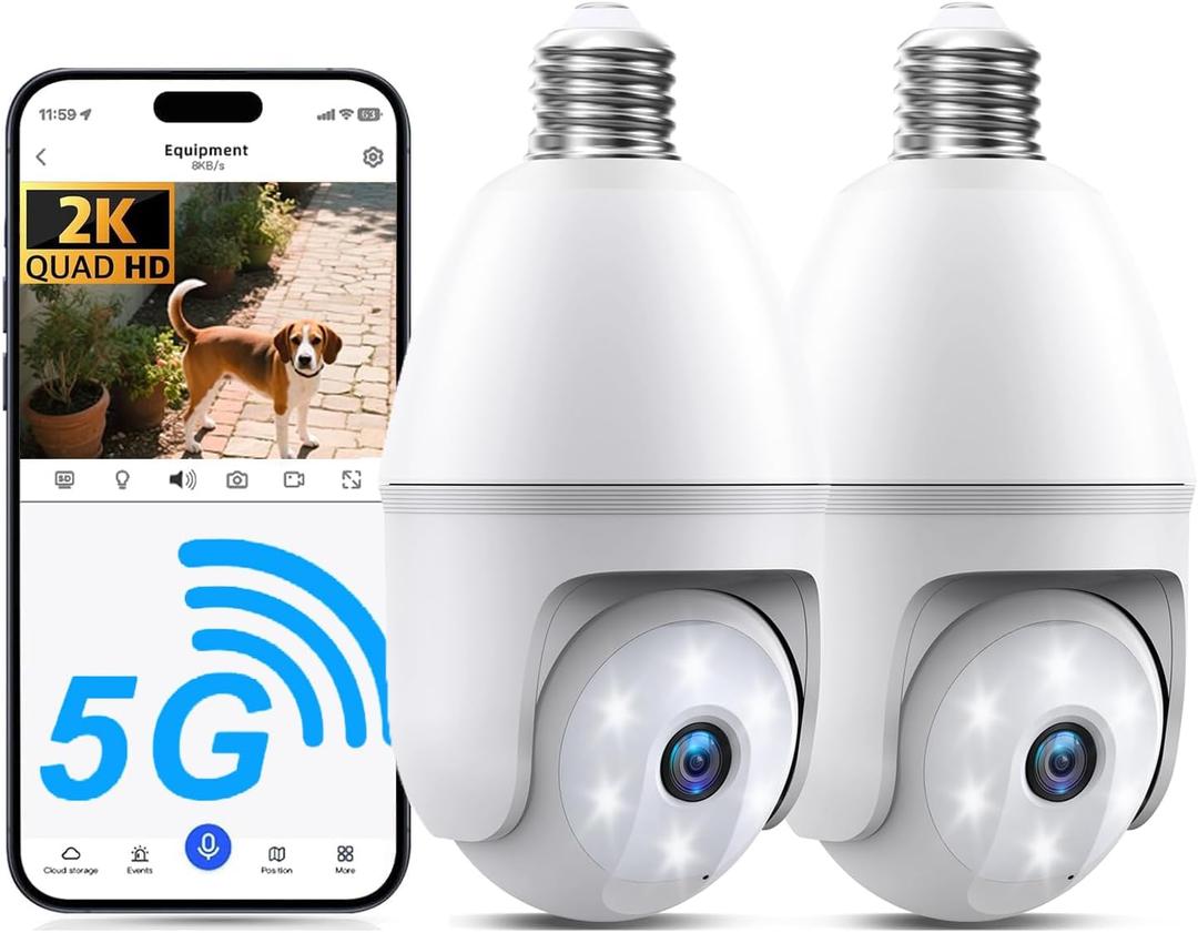 2K Light Bulb Camera, 5G/2.4G Wireless Outdoor Camera, Light Bulb Security Camera with AI Human Detection, Color Night Vision, Motion Alerts, 2-Way Audio, Works with Alexa, Easy Installation