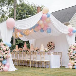 4 Panels 5x40ft White Ceiling Drapes for Wedding, Wrinkle Free Thick Polyester 40ft Long Canopy Tent Ceiling Draping Curtains Arch Drapery for Birthday Party Event Venue Decoration, 60"W x 480"L