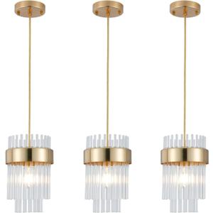 Dijiahua Pendant Lights Kitchen Island Gold 3 Pack,Crystal Pendant Light Fixtures Over Table, Mini Brass Dining Room 1-Light Chandelier,Modern Adjustable Cord Hanging Lamp for Bedroom,Sink