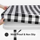 Smiry Square Picnic Table Cloth, Elastic Waterproof Fitted Vinyl Tablecloths, Flannel Backed Buffalo Plaid Table Covers for Dining, Camping, Outdoor (Black and White, 34" x 34")