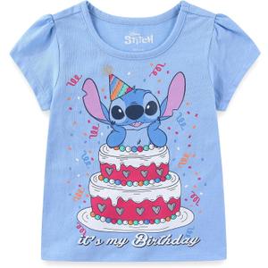 Disney Princess Lilo & Stitch Snow White Moana Minnie Mouse Birthday Girls Short Sleeve T-Shirt for Toddler and Big Kids (8, Sky Blue)
