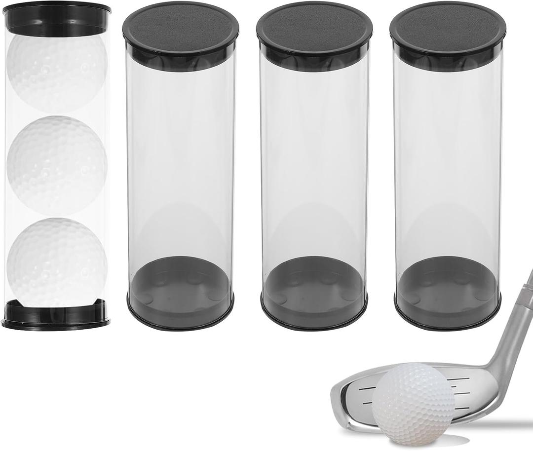 4pcs Clear Golf Ball Tubes with Caps, Waterproof Golf Carrying Case Plastic Barrel Thickened Golfs Display Holder Golfs Ball Container Box for Home Store Display Use, 4