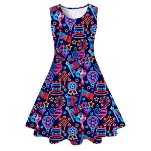 Funnycokid Girls Patriotic Dress 4th of July Size 9-10 Anniversary Sundress USA Independence Memorial Day American Flag Outfit 10 Years