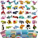 36 Packs Valentines Day Gifts for Kids, Marine Organism, Animal and Dinosaur Building Blocks with Valentines Cards for Kids Classroom School Gift Exchange, Party Favors