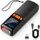 KUIIYER Mini Bluetooth Barcode Scanner, Wireless 2D QR 1D Bar Code Scanners with LCD Screen Display & Setting Keypad & AI Voice, Small Portable Handheld Barcode Reader for Smart Phone, Computers & POS