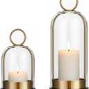 5"&4" Hurricane Glass Candle Holders, Hanging Brass Metal Candle Holder for Pillar Candles Table Coffee Table Decor Interior Decoration