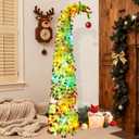 5ft Pop Up Christmas Tree with 50 Colorful LED Light, Pre-lit New Years Artificial Christmas Tree, Collapsible Green Xmas Tree for Home Party Holiday Decoration with Red Ball