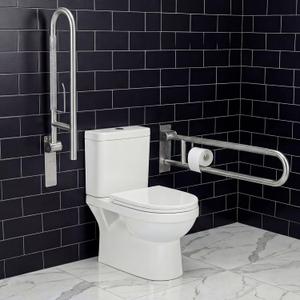 Zonon 2 Pack Flip Up Toilet Safety Rails, Anti Slip Extra Long Handicap Grab Bar with Paper Holder, Heavy Duty Bathroom Support Rail for Elderly Disabled Pregnant (Stainless Steel,30.3 Inch,Classic)