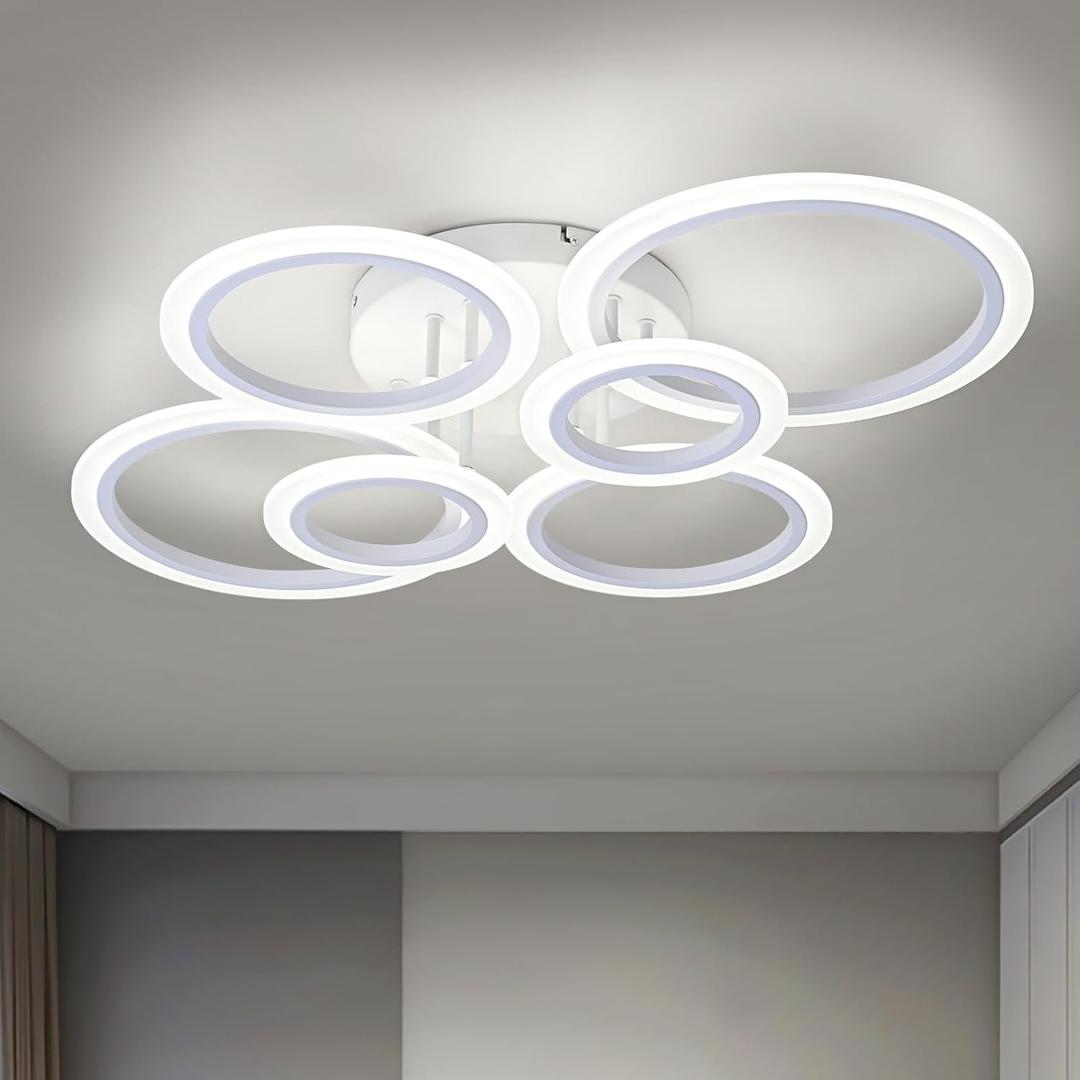 Modern LED Ceiling Light, 6 Rings Flush Mount Ceiling Lighting Fixtures, White LED Ceiling Lamp for Kitchen, Living Room, Bedroom, Laundry Room, 4000K Modern LED Ceiling Light, 6 Rings Flush Mount Ceiling Lighting Fixtures, White LED Ceiling Lamp for Kitchen, Living Room, Bedroom, Laundry Room, 4000K
