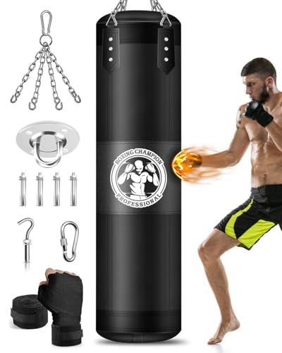 YORWHIN Hanging Punching Bag for Adults, 4FT Oxford Boxing Heavy Bag, Heavy Boxing Bag Set with Hand Wraps Chains, Kick Punching Bags for MMA Karate Kickboxing Muay Thai Training (Unfilled)