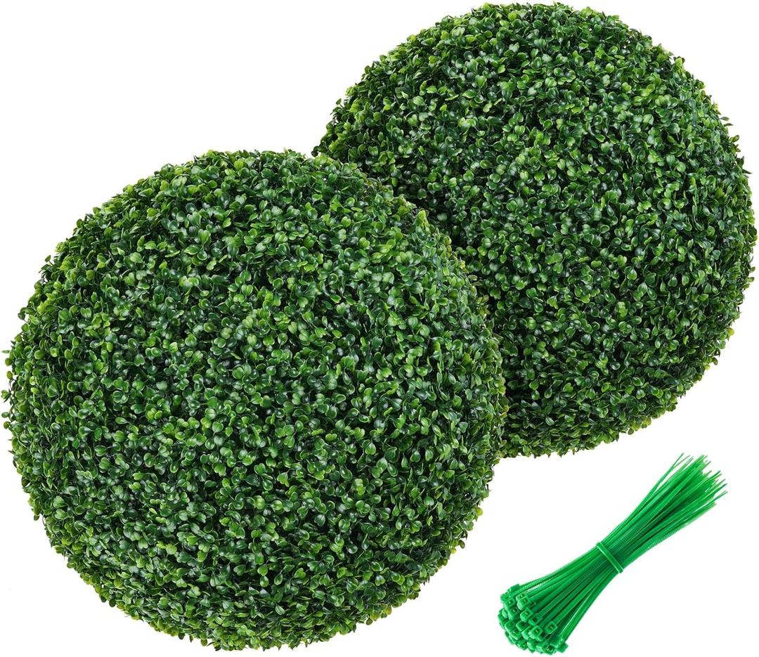 2Pcs 19'' Artificial Plant Boxwood Topiary Ball, Faux Boxwood Topiary Ball, All-Year Greenery Faux Balls Plant Decorative Balls for Outdoor,Indoor,Garden,Backyard,Wedding
