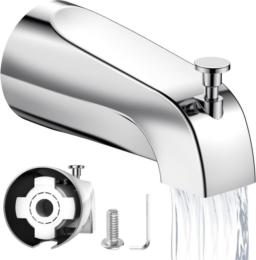 Tub Spout with Diverter Slip-Fit Bathtub Faucet Spout Replacement, 1/2 Copper Pipe Connection, Easy to Install, Universal for Bathroom Shower (Chrome)