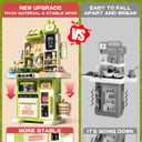 33.8IN Kids Kitchen Playset, 63PCS Kid Play Kitchen with Realistic Lights & Sounds, Spray Sink Toy Kitchen Accessories, Pretend Food Toys Kitchen for Boys Girls Toddlers(Green)