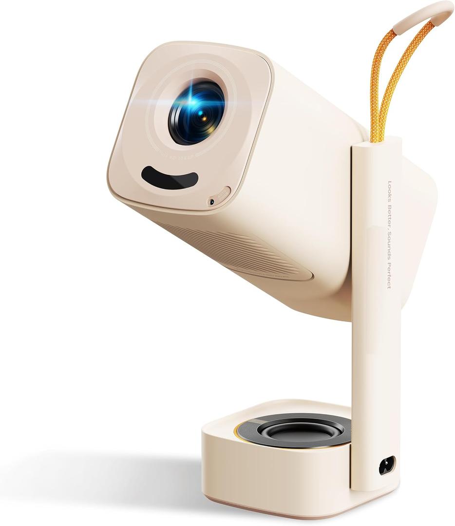 Yaber T1 Pro2 Mini Projector with WiFi and Bluetooth, Dolby Audio & Turbo Sonic Bass, Auto Focus & Keystone, Native 1080 FHD with HDR10, Portable Projector for Outdoor Indoor Use (Beige)