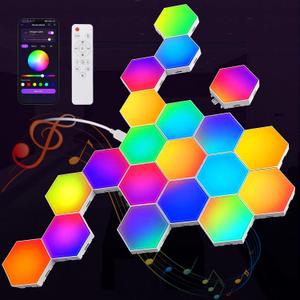 NIUCOO Hexagon LED Light Wall Panels RGB Smart Gaming Light with App, Remote and Music Sync, Modular Gaming Wall Decor for Bedroom, Game and Living Room (20-Pack)
