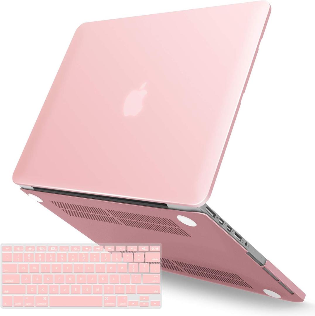 IBENZER Compatible with MacBook Pro 13 Inch Case 2015 2014 2013 end 2012 A1502 A1425, Hard Shell Case with Keyboard Cover for Old Version Apple Mac Pro Retina 13, Rose Quartz, R1301RQ+1 N