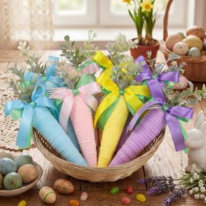 Novabright 8 Pcs Easter Carrot Fabric Artificial Carrot Rustic Nonwoven Stuffed for Farmhouse Spring Easter Baskets Decor Vase Filler Decor Tiered Tray Decoration, 4 Styles