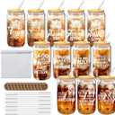 12 Set Employee Appreciation Gifts Bulk, Inspirational Thank You Gifts for Staff Coworker 16oz Can Shaped Glass Cups with Lids Straws Brushes and Gift Card for Team Teacher Nurse