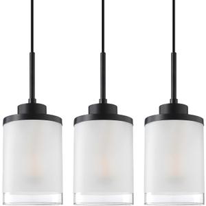 3 Pack 1 Light Modern Farmhouse Hanging Kitchen Island 4.7 Inch Clear Frosted Glass Shade Pendant Light Fixture,Black Finish for Kitchen Island Dining Room Bedside