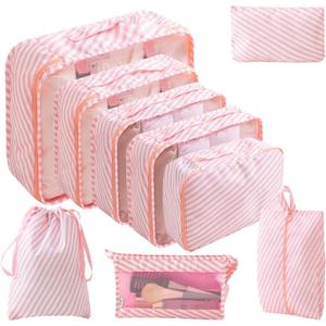 Compression Packing Cubes for Travel, Lightweight Vacation Travel Essentials, Travel Accessories for Suitcase Organizer Bags Set, Durable Luggage Organizer Travel Bags (pink/white 9 set)