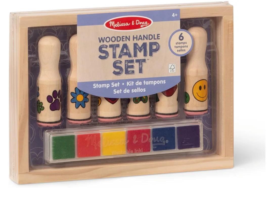Melissa & Doug Happy Handles Wooden Stamp Set: 6 Stamps and 6-Color Stamp Pad
