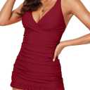Aleumdr Women Retro Tankini Swimdress Tummy Control Bathing Suits Two Piece Tankini Tops with Bikini Bottoms Twist Swimwear (XX-Large, Red)