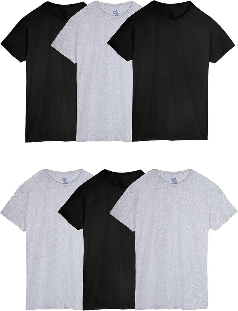 Fruit of The Loom Men's Crew Tee Undershirts, Moisture Wicking & Tag Free,(Large, Black/Grey - 6 Pack)