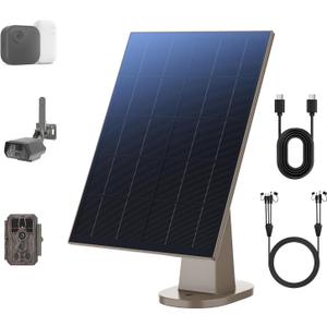 8W Solar Panel for Trail Camera with Build-in 44.4Wh Rechargeable Battery, Comes with 360Adjustable Mounting, 6V/12V DC & USB-C Port for Outdoor Camera, Trail Camera, Type-C Device IP66 Waterproof