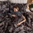 Lotus Karen Faux Fur Full Comforter Set – Tie-Dye Dark Gray Fluffy Comforter Full Size, Big Bubble Faux Rabbit Fur Bedding Comforter Sets, Cozy Fuzzy Bed Set 3 Pieces, 1 Comforter and 2 Pillowcases
