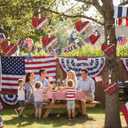 Leinuosen 12 Pcs Independence Day Tree Decorations Patriotic Vintage Red Heart Ornaments Retro Love Music Score Striped Star Design with Lace and Beads Romantic Hanging Decor for Home Wedding Party