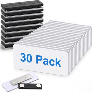 Chinco 30 Packs Magnetic Name Tags with Magnetic Backing Blank Name Tags Locker White Round Corners, 1.5 x 3 Inches Reusable ID Badges for Personalized Jacket Shirts Office School Stores Teams (Black)
