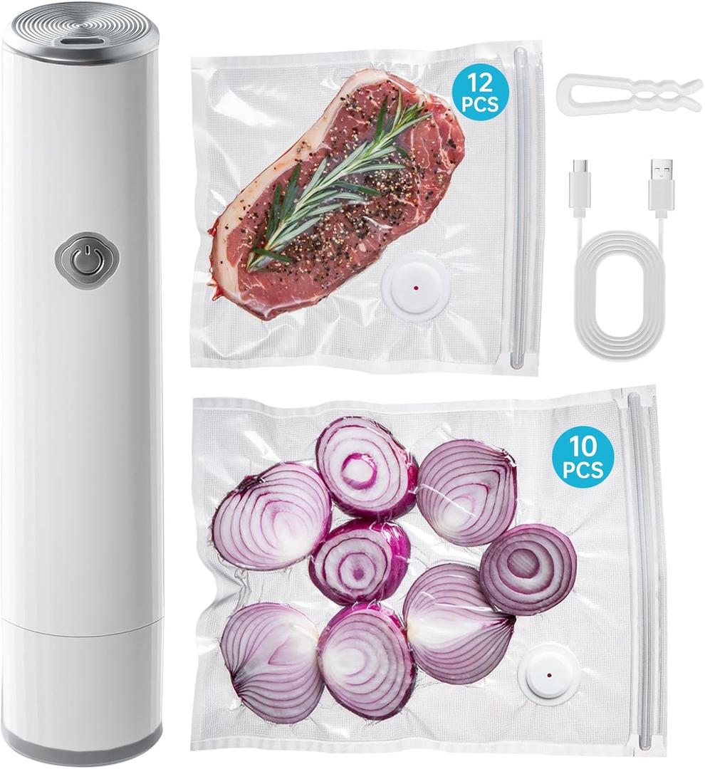 Vacuum Sealer, Handheld Vacuum Sealer for Food, Portable Vacuum Sealer Kit with 22 Reusable Sous Vide Bags, Compact Cordless Vacuum Sealer Machine for Travel, Fresh & Save Meal Prep 