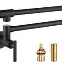 WOWOW Black Pot Filler Faucet - 304 Stainless Steel Pot Filler Over Stove, Wall Mounted Kitchen Folding Faucet with Double Joint Swing Arms