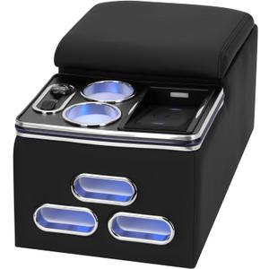 Universal Center Console Armrest Organizer with Wireless Charging Phone Holder Cup, Truck Bench Seat Center Console, Rear Bench Seat Armrest Van, Car Minivan Truck,Center Console Armrest Organizer (black)