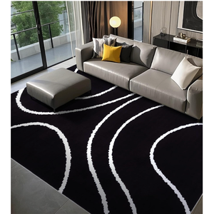 YIHOUSE Black Modern Area Rugs 8x10,Large Black and White Rugs for Living Room,Wave Washable Rug 8x10,Thin Abstract Geometric Rug,Minimalist Striped Rugs for Bedroom,Office