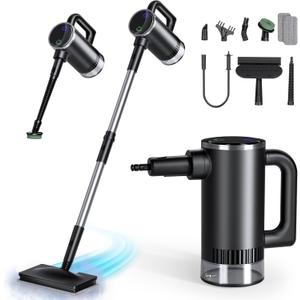 11-in-1 Steam Mop - Detachable Handheld Steam Cleaner with 380mL Tank, 260 Floor Steamer for Hardwood, Tile, Grout, Windows, Bath & Kitchen - 3-Level Steam Control, Multi-Purpose Floor Steam Cleaner (Black)