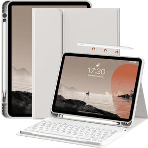 kenke for iPad Air 11 Inch M3/M2 (2025/2024), iPad Air 5/4th Gen (2022/2020) 10.9 Inch Case with Keyboard, Detachable Wireless Bluetooth Keyboard Cover with Left Side Pencil Holder, Gray 